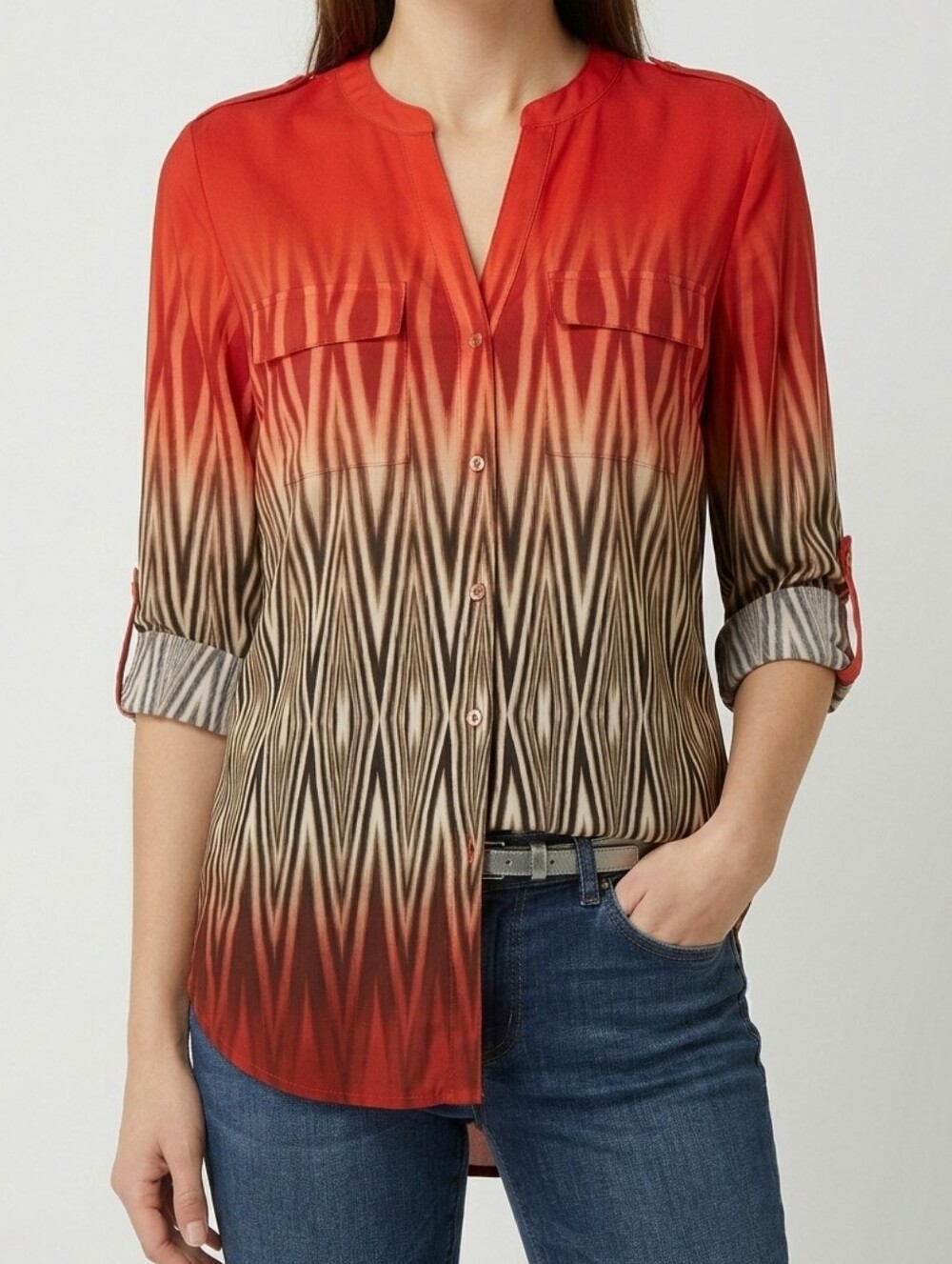 Calvin Klein Red and Brown Ombre Geometric Print Blouse